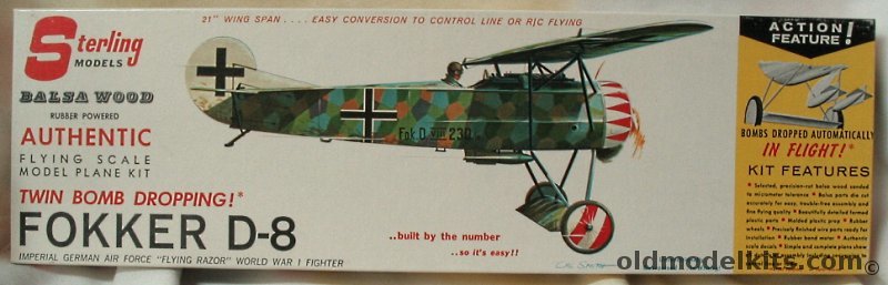 Sterling Fokker D-8 (D-VIII) - 21 inch Wingspan for RC - Drops Twin Bombs in Flight, A16-198 plastic model kit